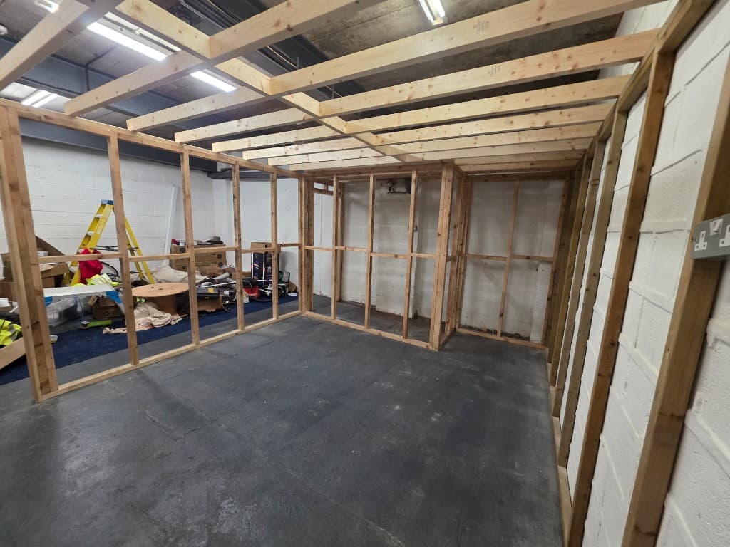 Timber frame during the boardroom build
