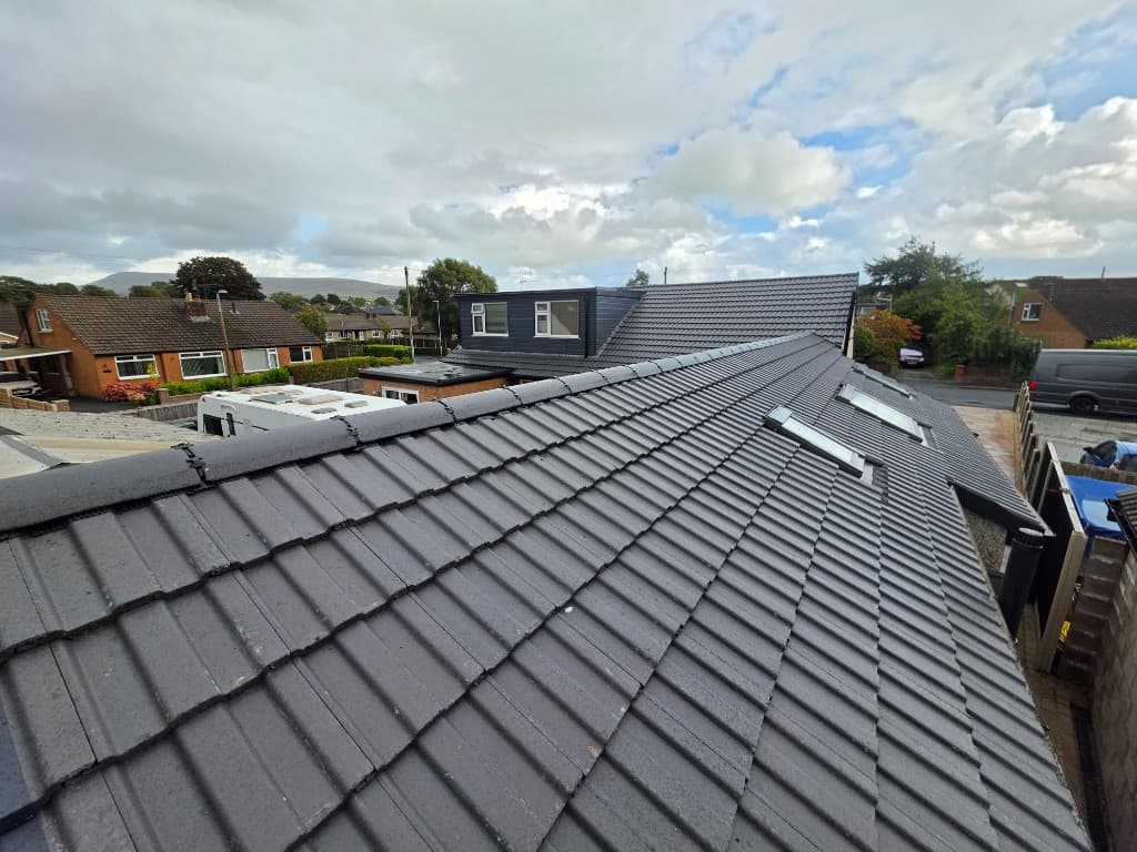 Close-up of new interlocking roof tiles
